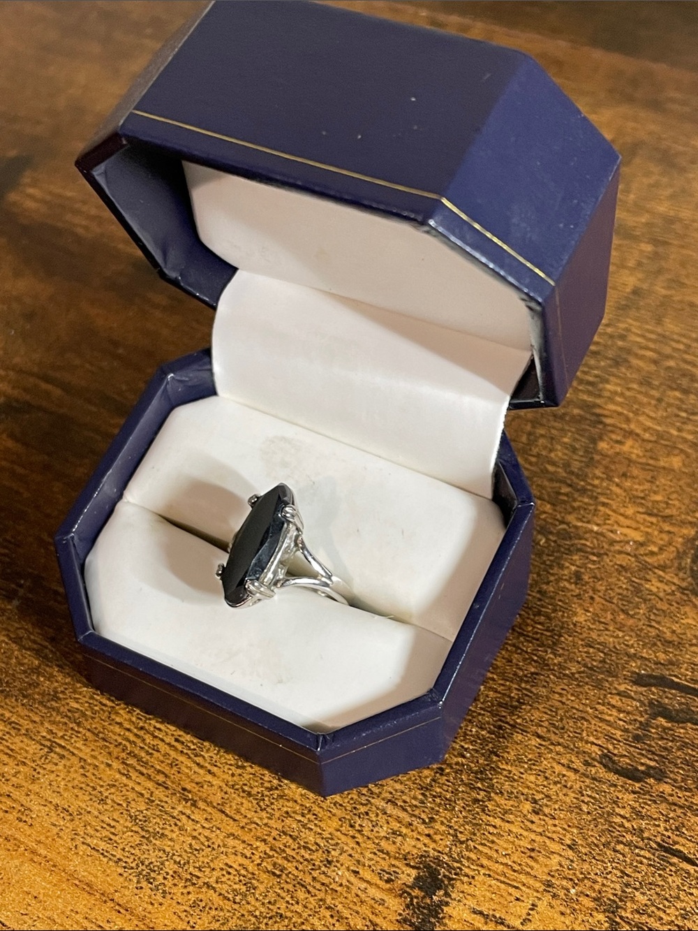 Sterling-Style Silver Ring with Black Stone - Women Jewelry